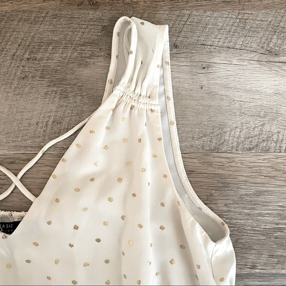 ๐บ Zara Lurex Gold Polka Dot Ivory V-Neck Sleeveless Ruched Blouse Size XS - Picture 5 of 10